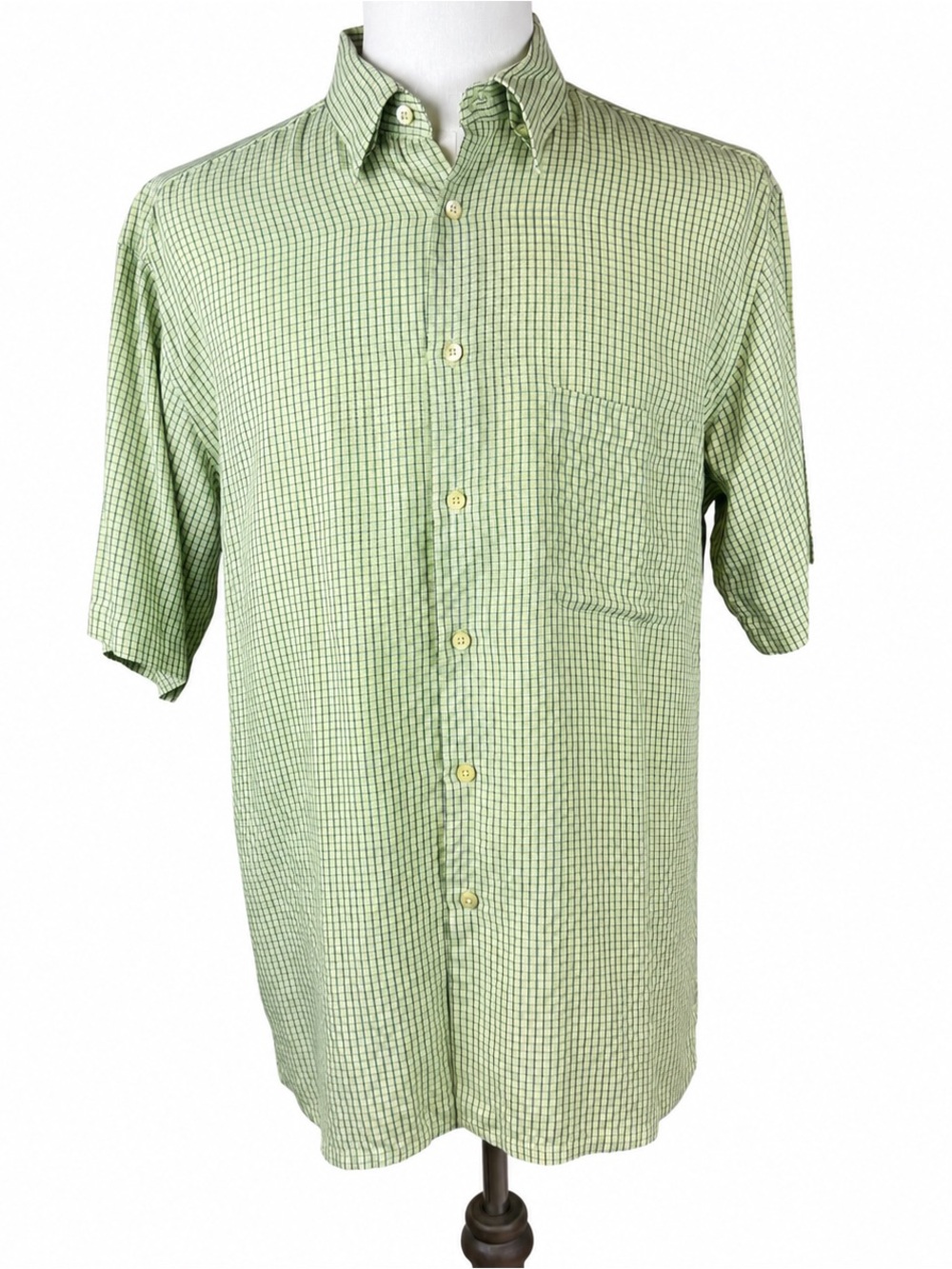 Bugatchi Light Green Check Short-Sleeve Button-Down Shirt